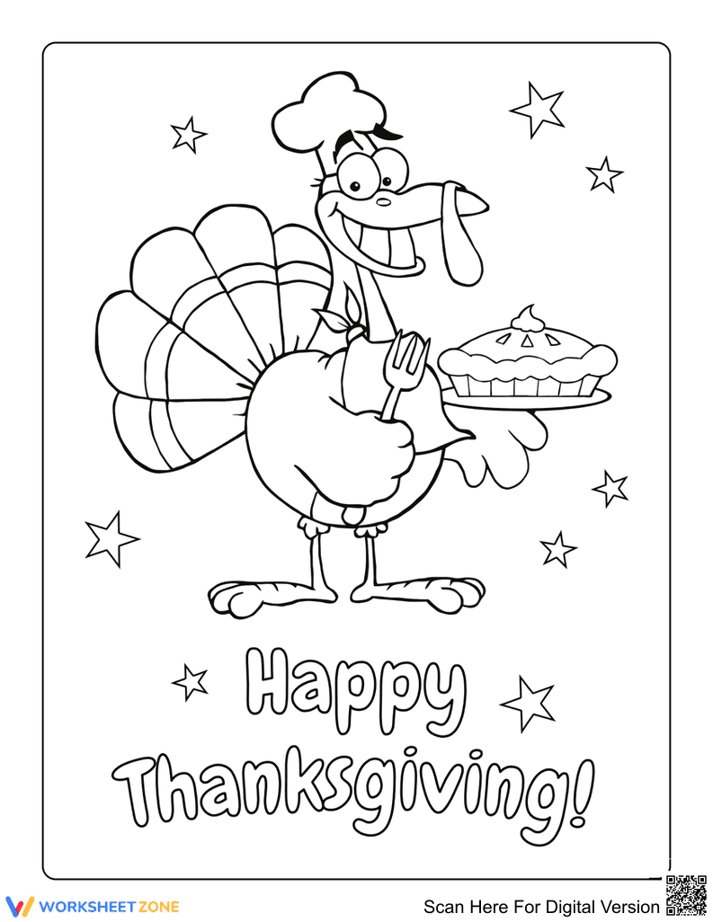 Turkey Chef with Pie: Thanksgiving Worksheet - Page 1
