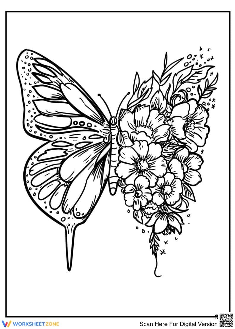 Flower and Butterfly Coloring Page | Essential Nature Art - Page 1