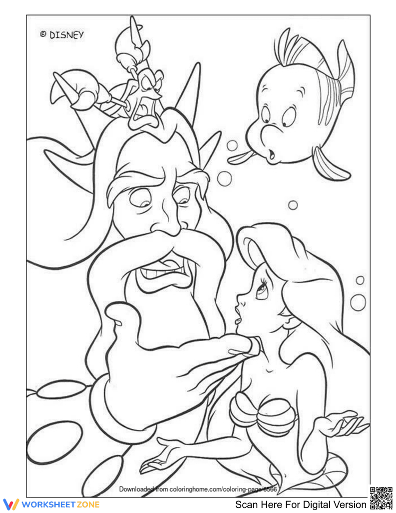 King Triton and Ariel Printable Coloring Page | Grade K-5 - Page 1
