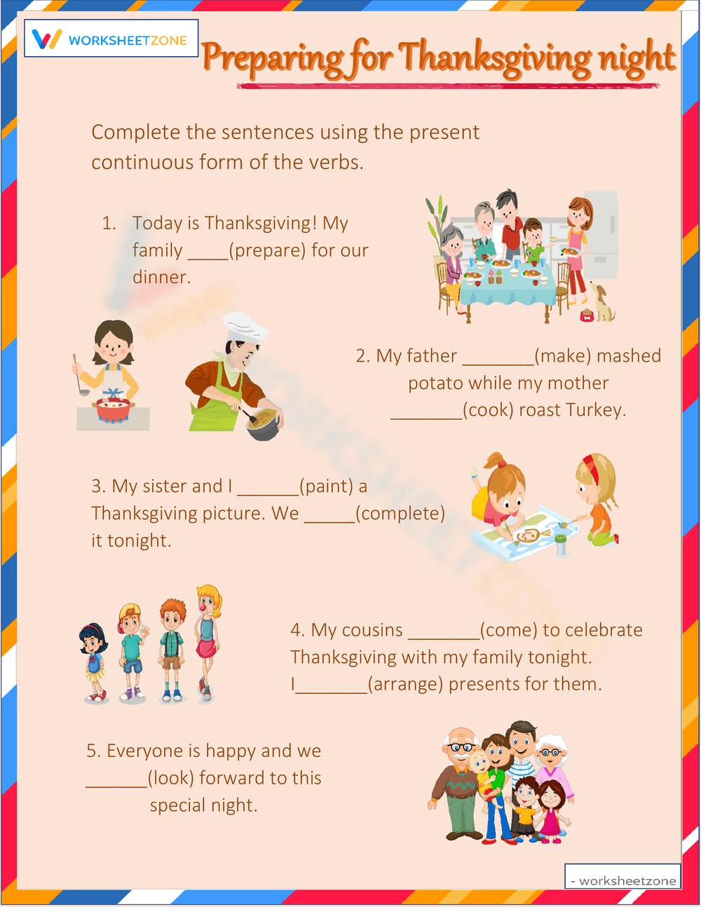 Preparing for Thanksgiving Night Worksheet - Page 1