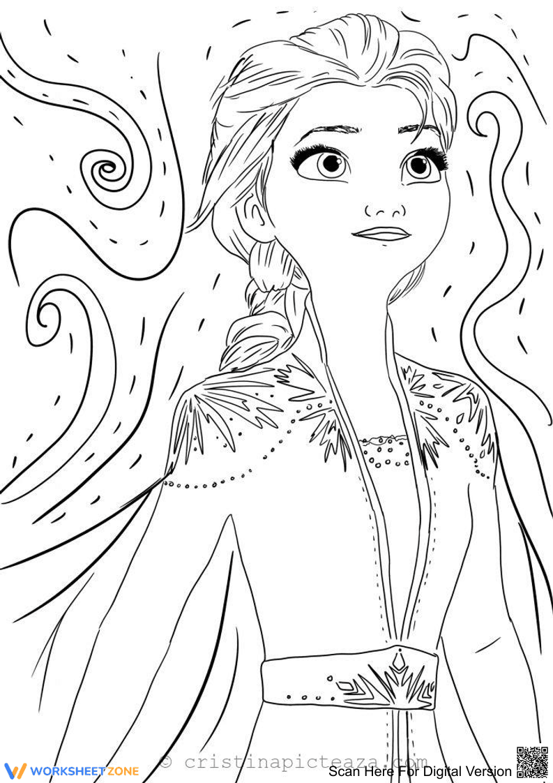 Printable Elsa In White Dress Coloring Page | Grade K-3 - Page 1