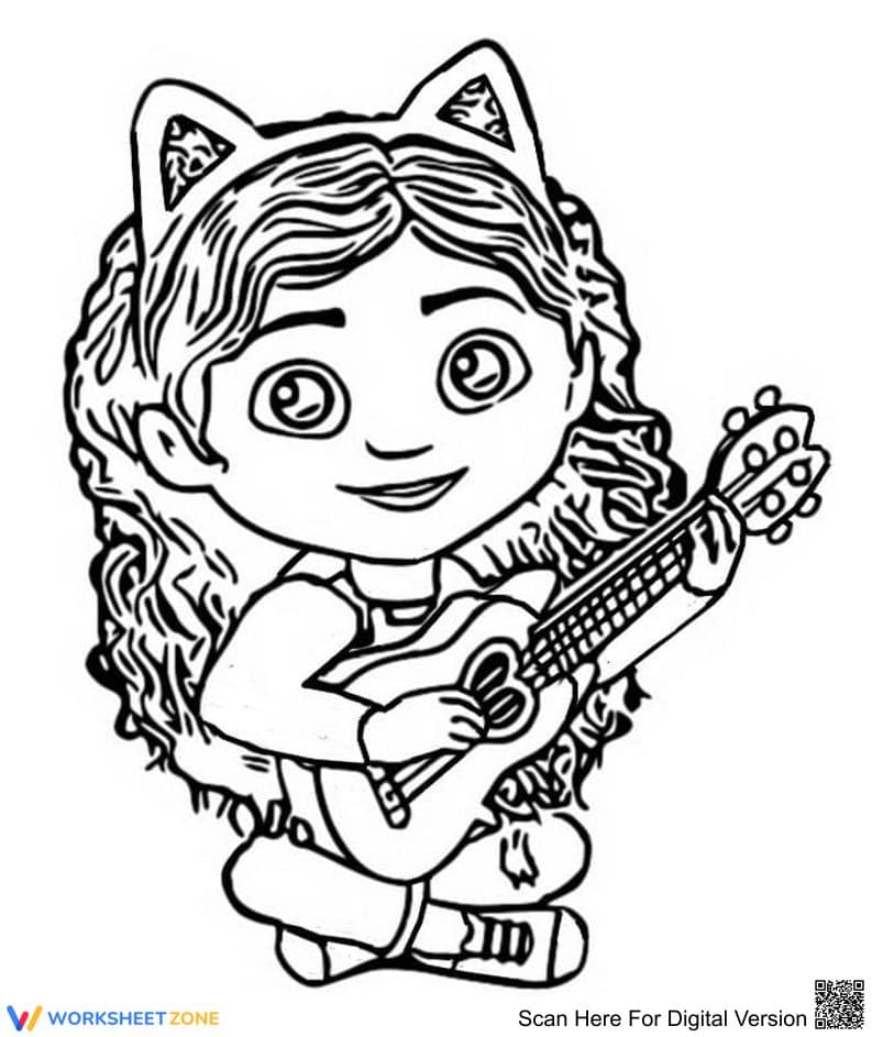 Gabby Playing Guitar Coloring Page | Essential Preschool - Page 1