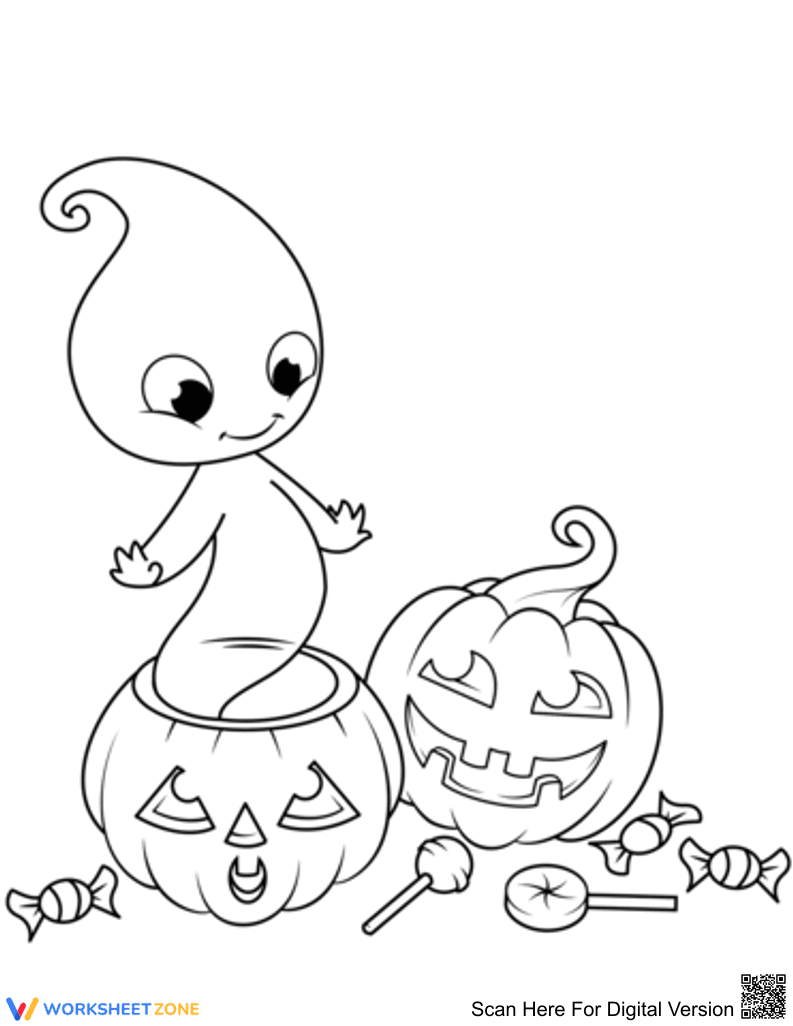 Cute Baby Ghost Printable Coloring Page | Grade K-5 Ready - Page 1