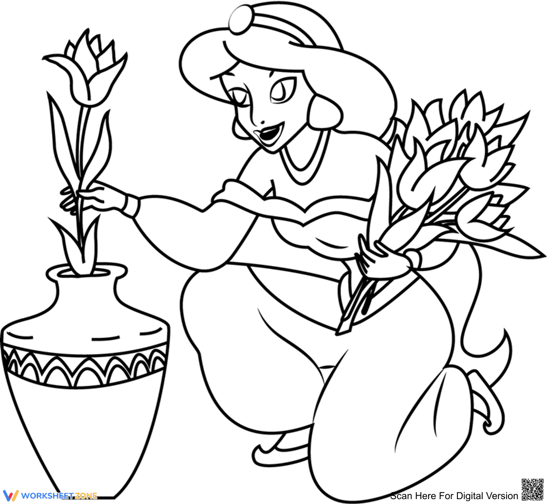 Jasmine with Flowers Coloring Page | Essential Printable - Page 1