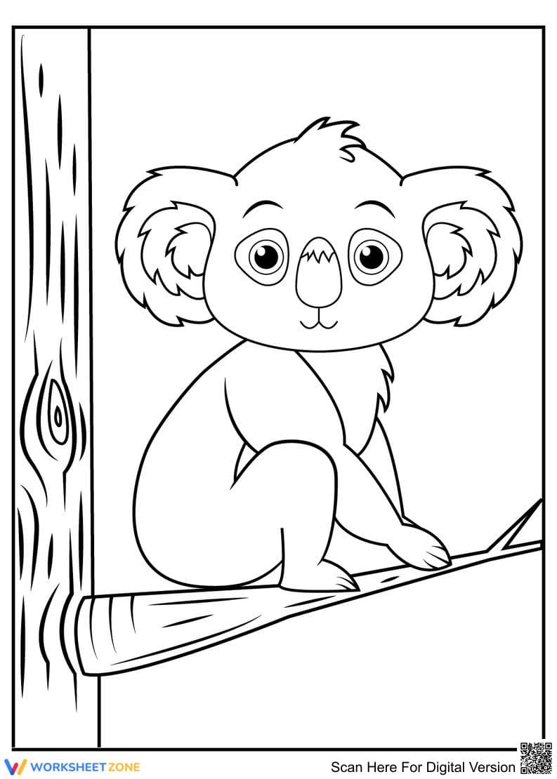 Koala on a Branch Coloring Page | Essential Printable - Page 1
