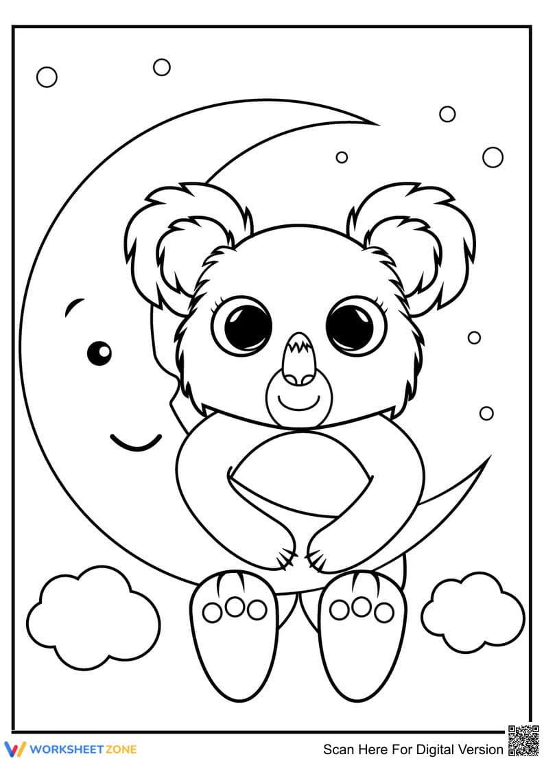Koala on the Moon Coloring Page | Essential Printable - Page 1