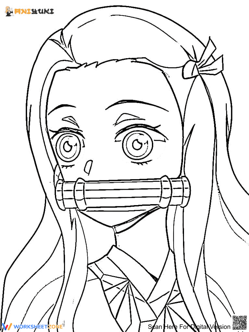 Printable Nezuko Face Coloring Page | Grades K-5 Art - Page 1