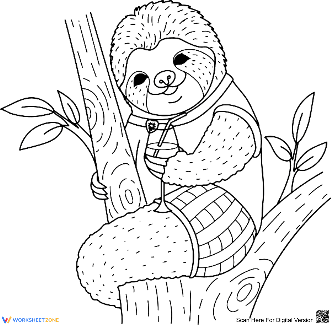 Funny Sloth Coloring Page | Essential Grade K-2 Art - Page 1