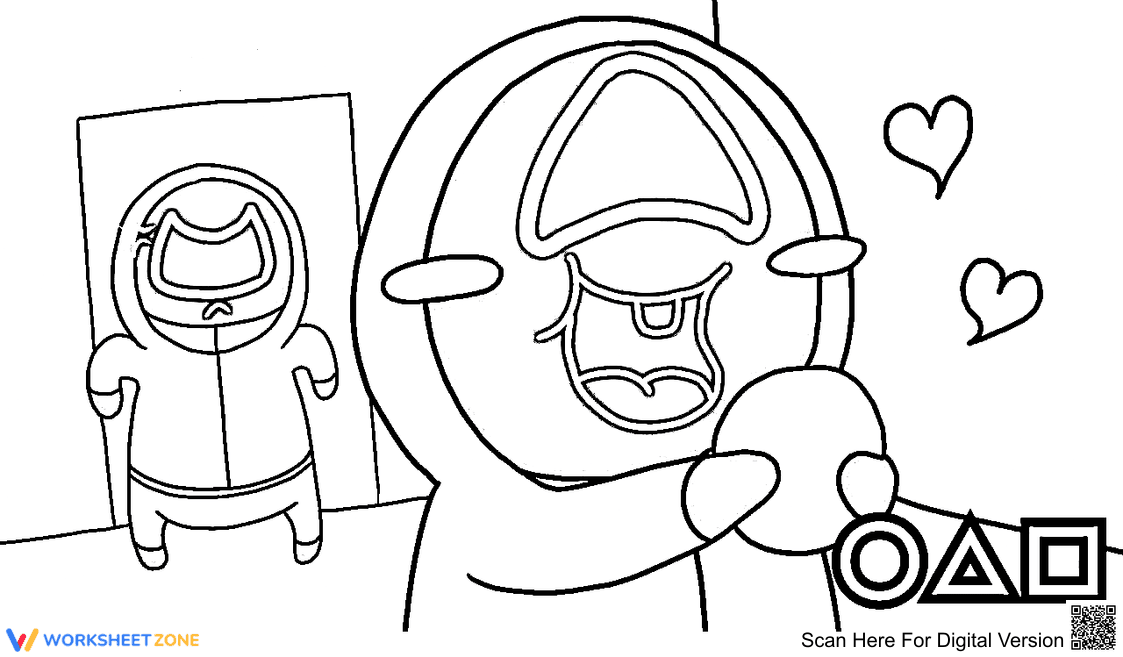 Cute Triangle Squid Game Coloring Page | Essential Printable - Page 1