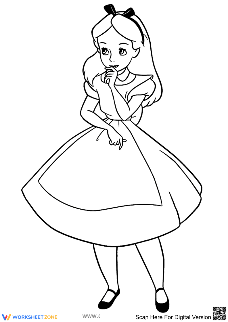 Curious Alice Coloring Page | Printable Grade K-5 Art - Page 1