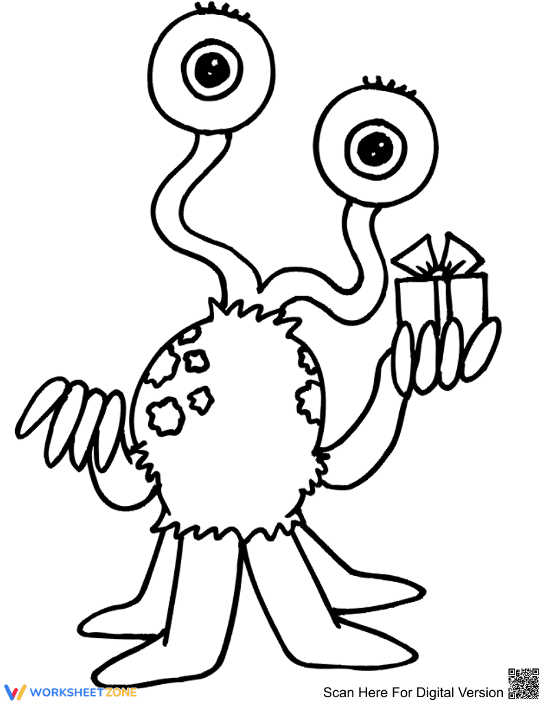 Alien with Gift Coloring Page | Essential Printable - Page 1