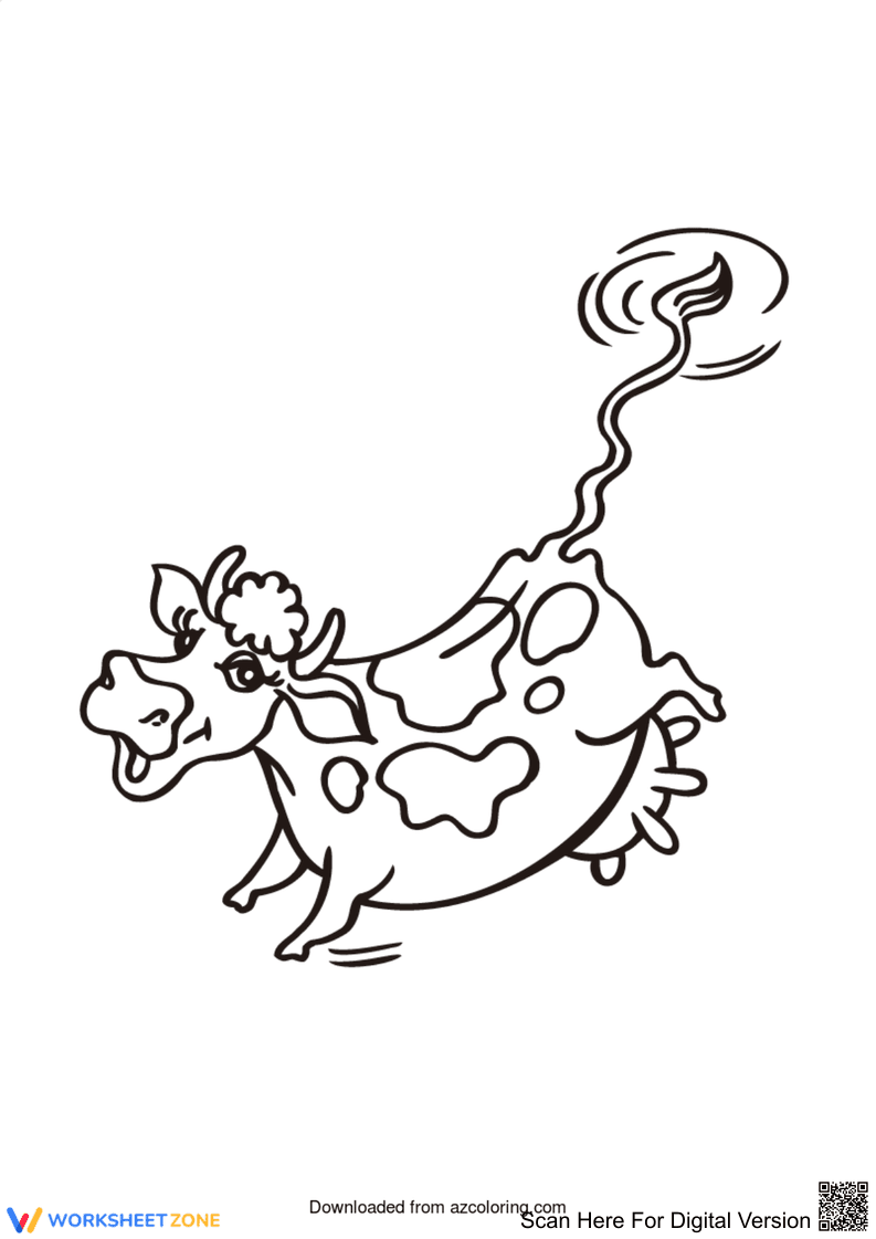 Playful Cow Worksheet: Farm Animals - Page 1