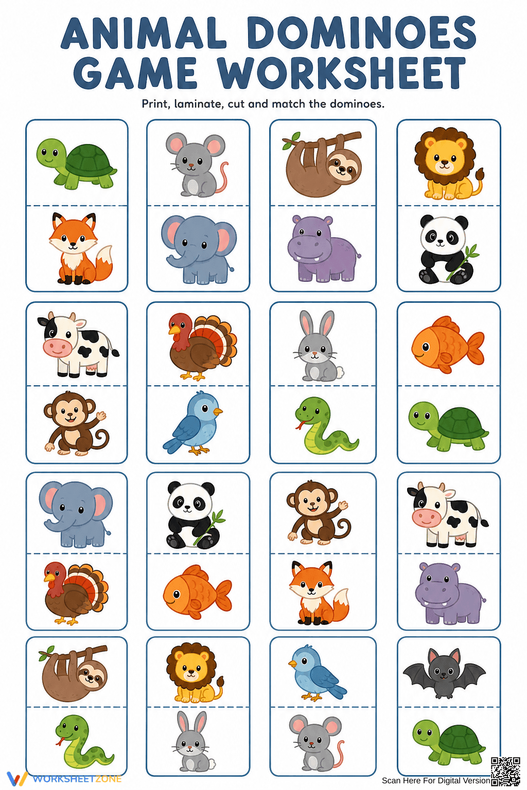 Printable Animal Dominoes Game | Grade K Science - Page 1