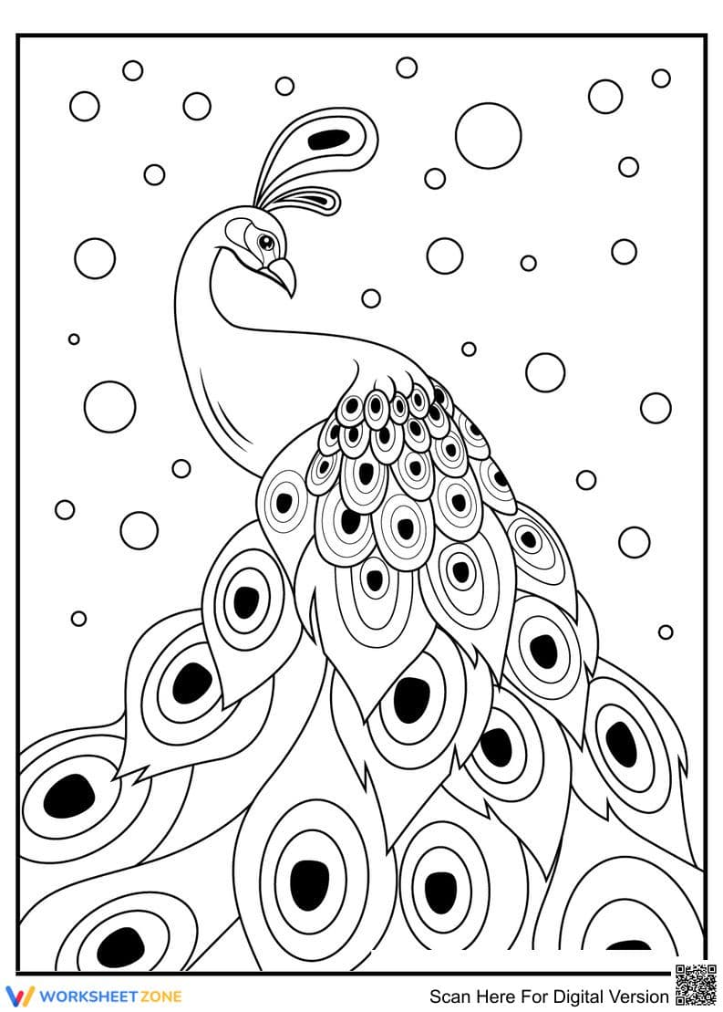 Peacock Art Worksheet: Learn About Birds - Page 1