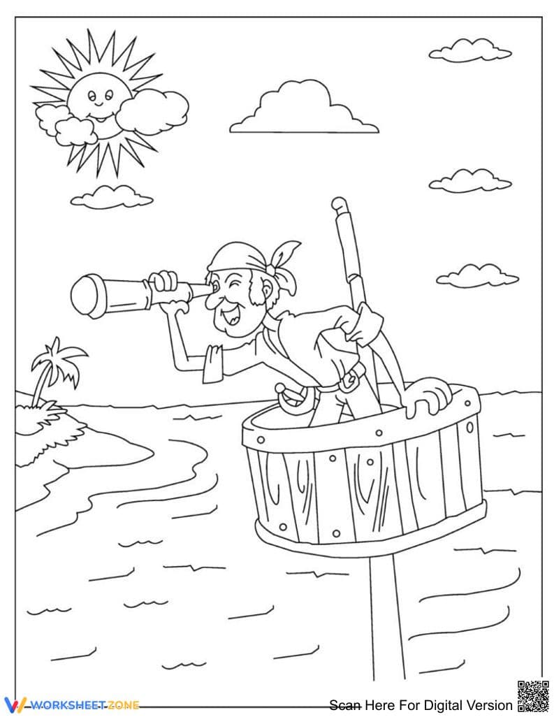 Happy Pirate Coloring Page — Printable No-Prep Worksheet - Page 1
