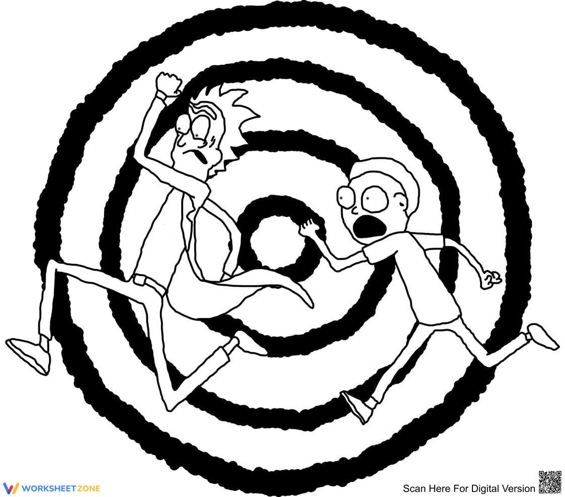 Running Rick and Morty Coloring Page | Essential Art - Page 1