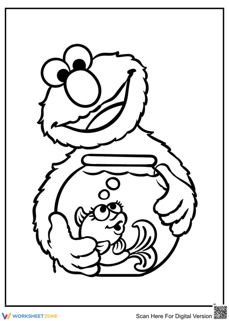 Elmo and the Fish Coloring Page | Printable Sesame Street - Page 1