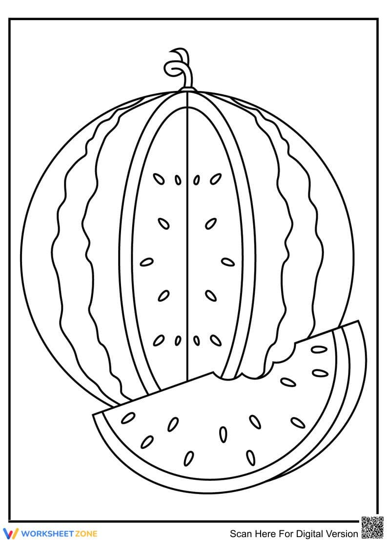 Printable Watermelon Coloring Page | Grade K-5 Ready - Page 1