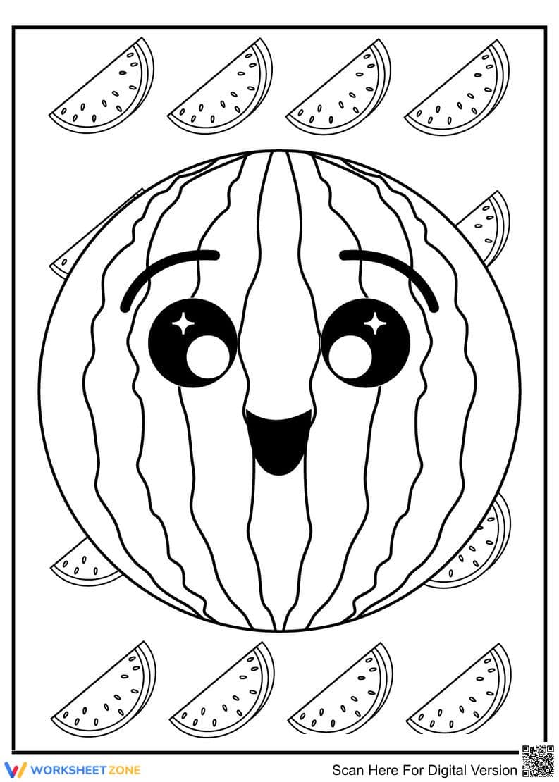 Printable Watermelon Coloring Page: Preschool & Kindergarten - Page 1