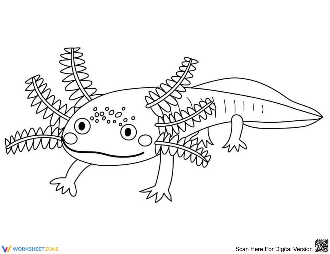 Funny Axolotl Coloring Page | Printable Animal Worksheet - Page 1