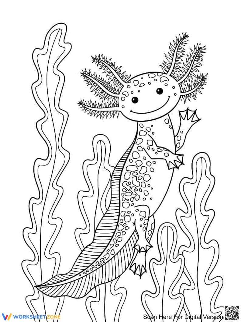 Printable Axolotl Smiling Coloring Page | Grade K-5 - Page 1