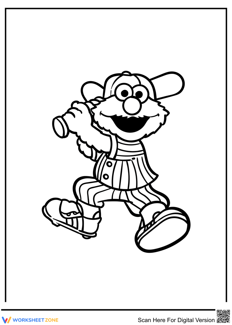 Printable Elmo Baseball Coloring Page | Grade K-2 - Page 1