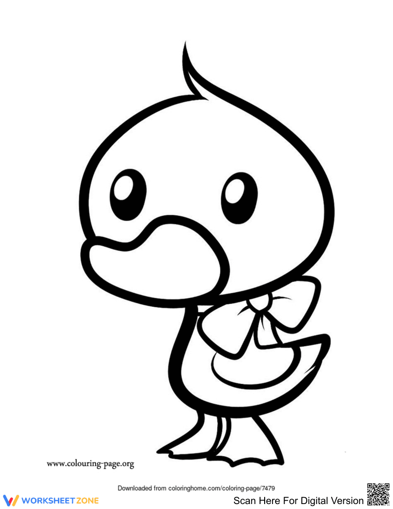 Printable Duckling with Ribbon Coloring Page | Grade K-5 - Page 1
