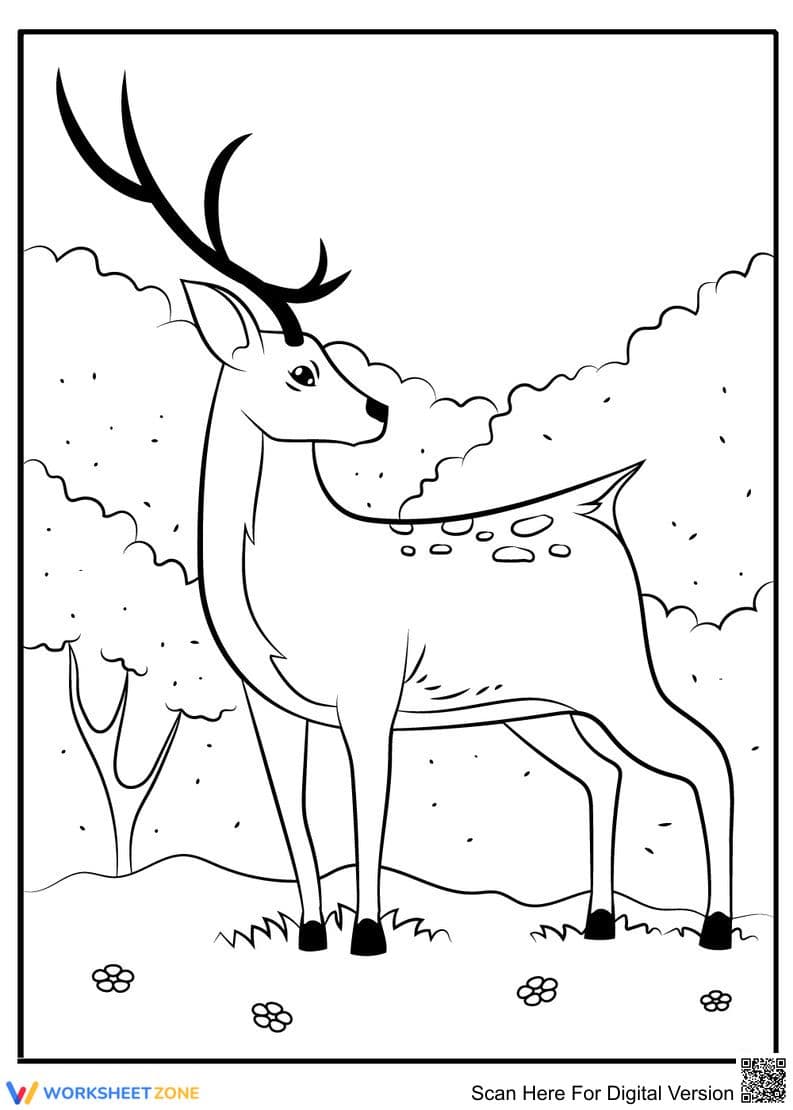 Deer on the Hill Coloring Page | Printable Worksheet - Page 1