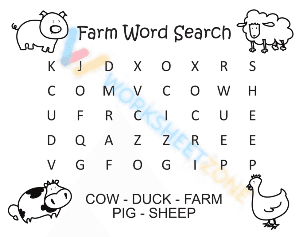 Farm Word Search Printable | Grade 1 ELA Worksheet - Page 1