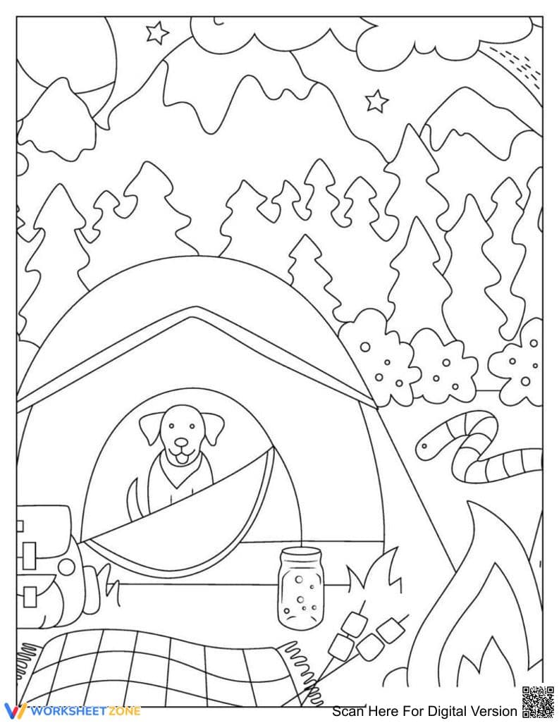 Camping Day Coloring Page | Printable Grade K-2 Activity - Page 1