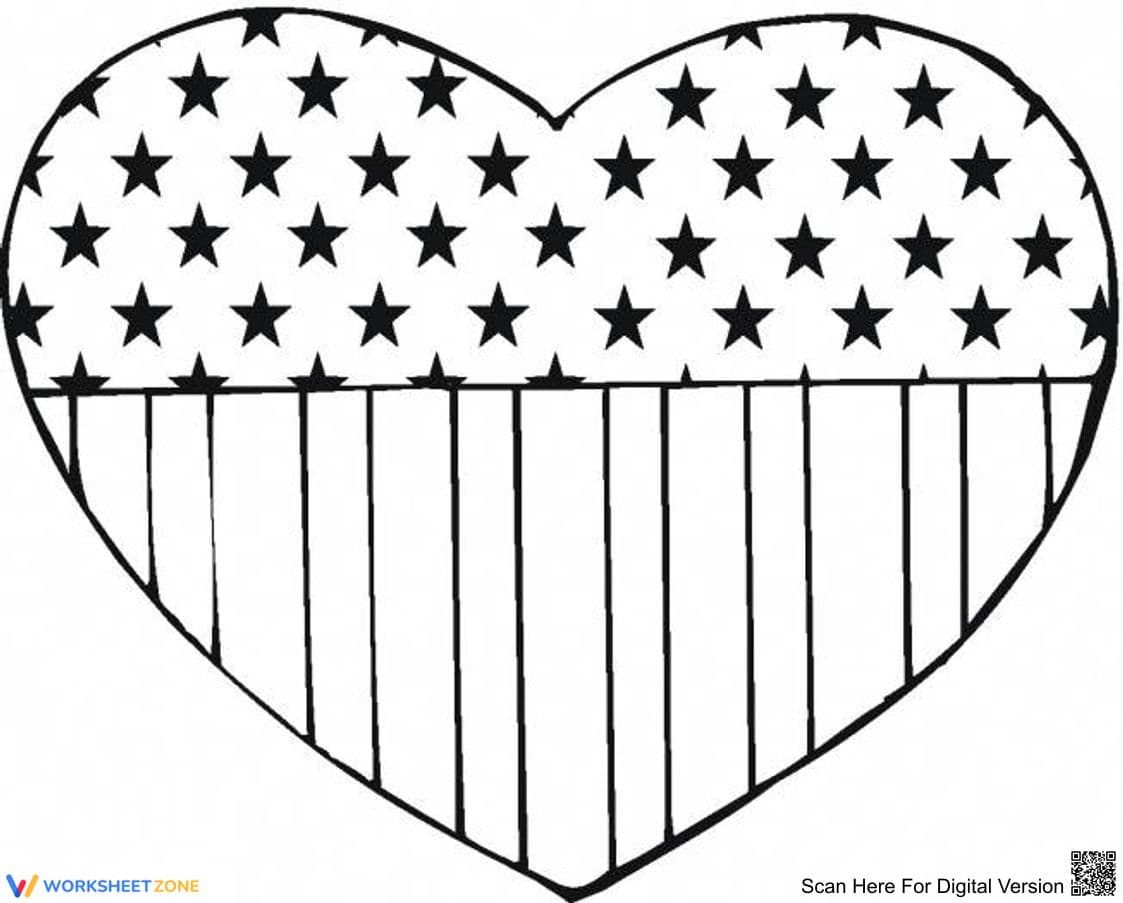 Printable American Flag Heart Coloring Page | Grades K-5 - Page 1