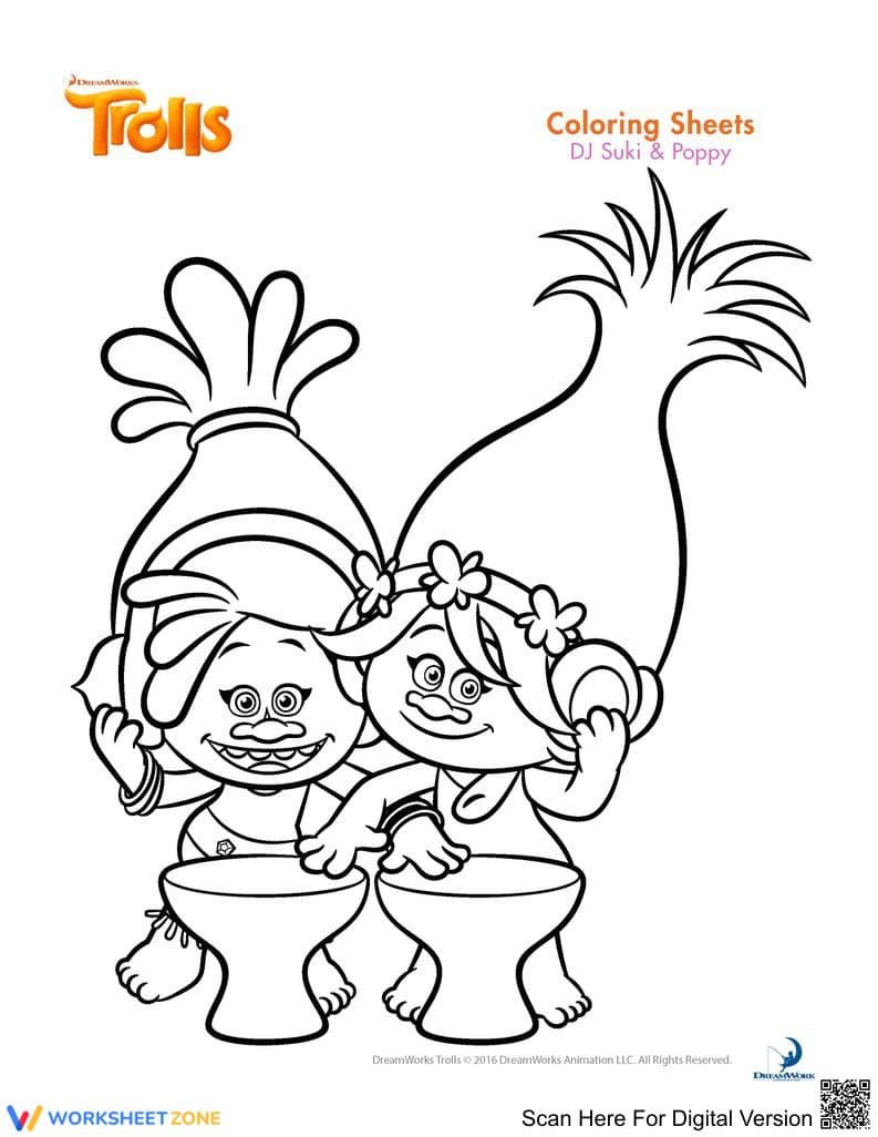 Suki and Poppy Trolls Activity Worksheet - Page 1