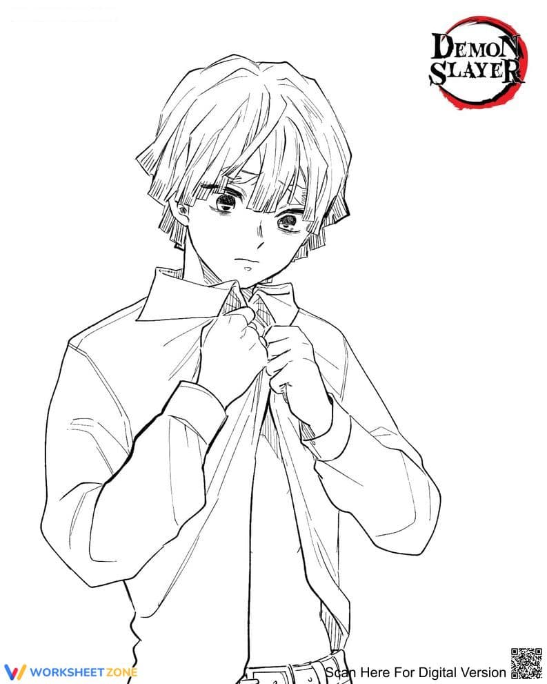 Zenitsu in a Shirt Coloring Worksheet - Page 1