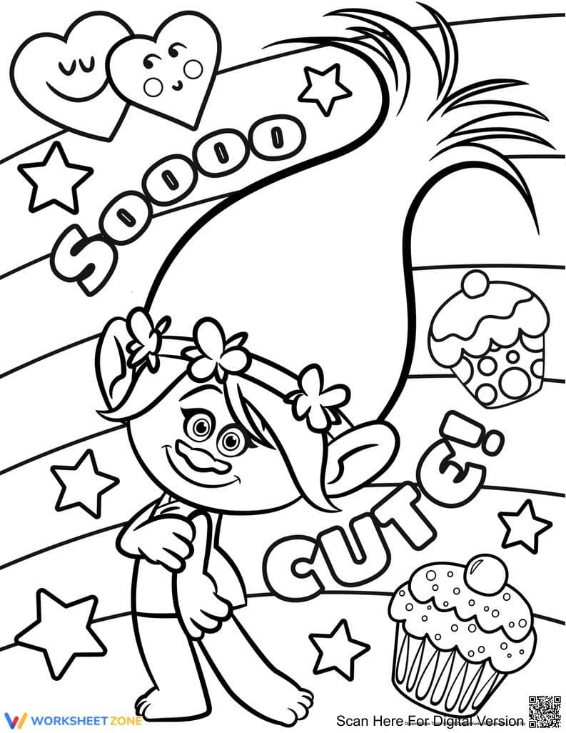Cute Troll Coloring Activity Sheet - Page 1