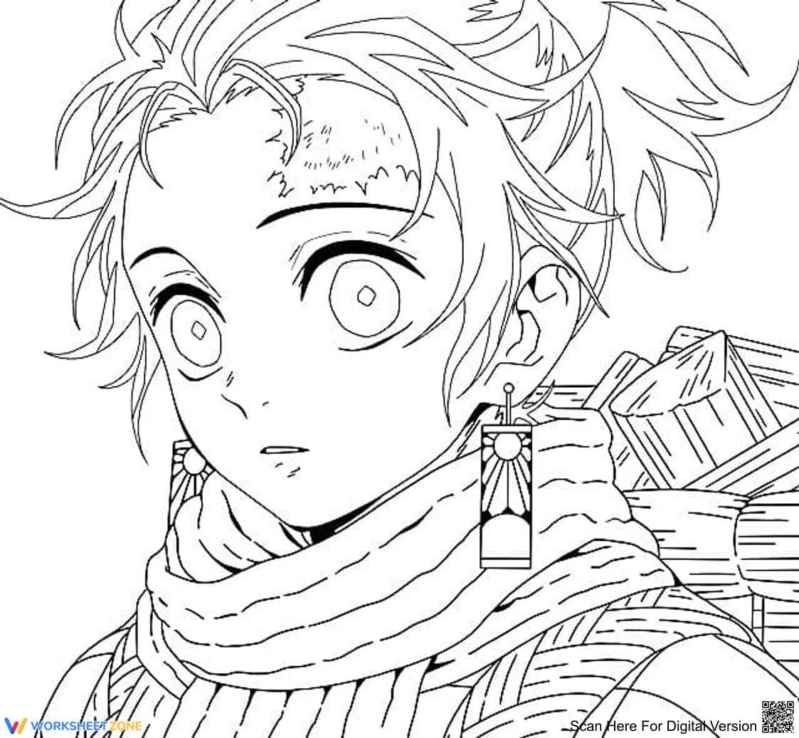 Cute Tanjiro Kamado Coloring Worksheet - Page 1