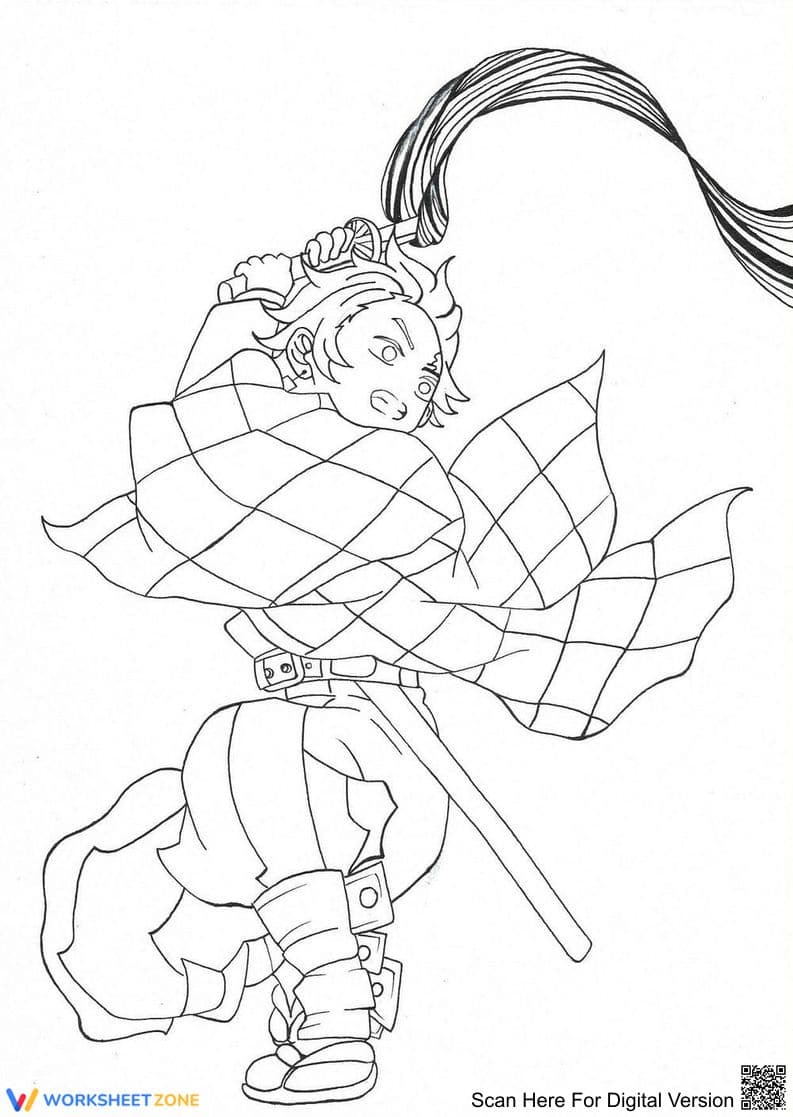 Cool Tanjiro Kamado Coloring Page - Page 1