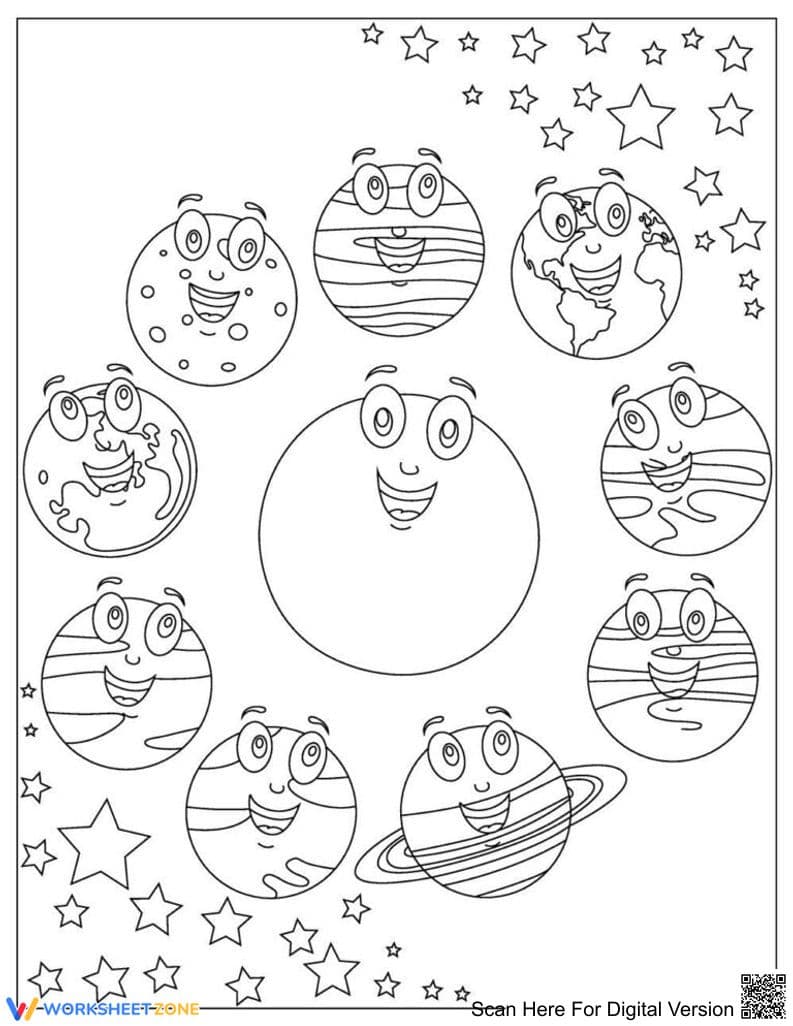 Solar System Coloring Page | Grade K-2 Printable - Page 1