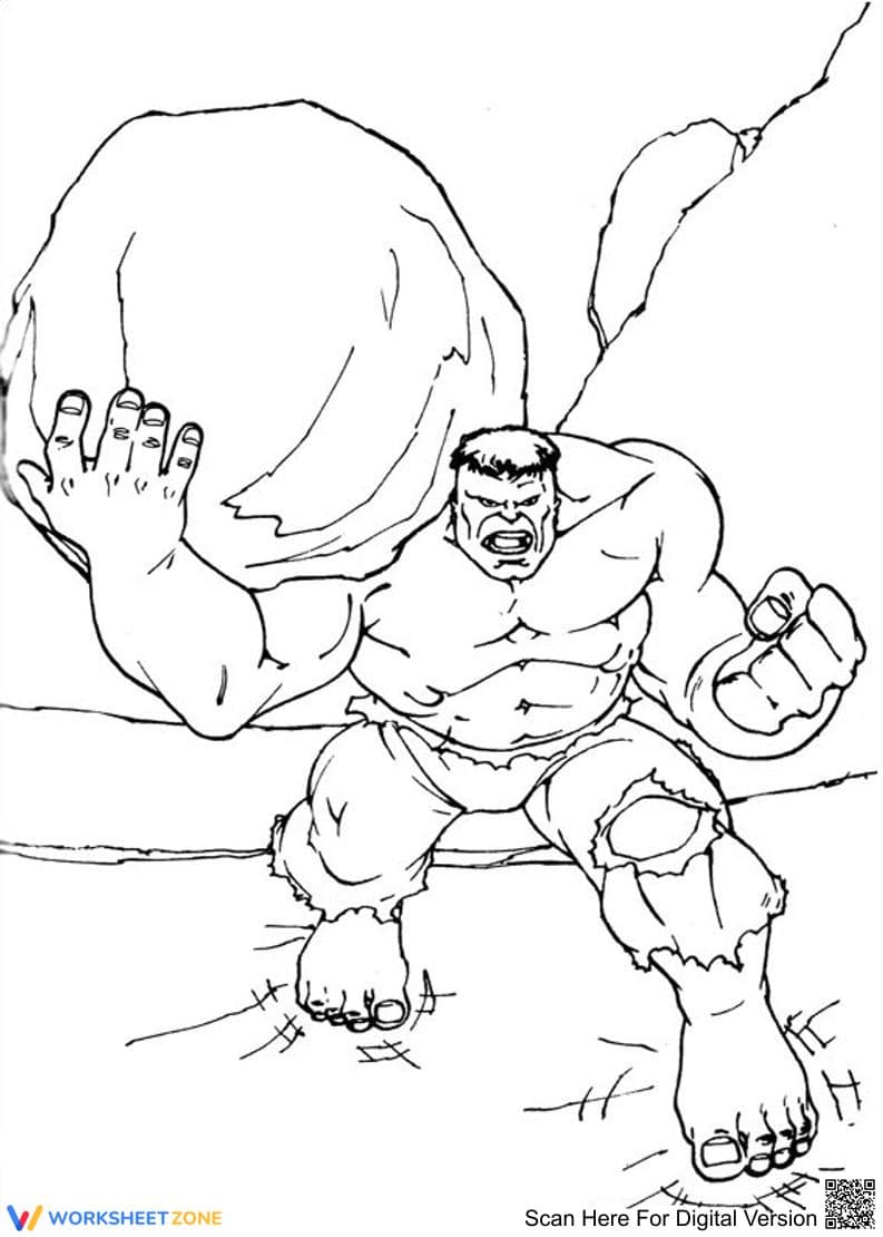 Hulk Holding Rock Coloring Page - Page 1