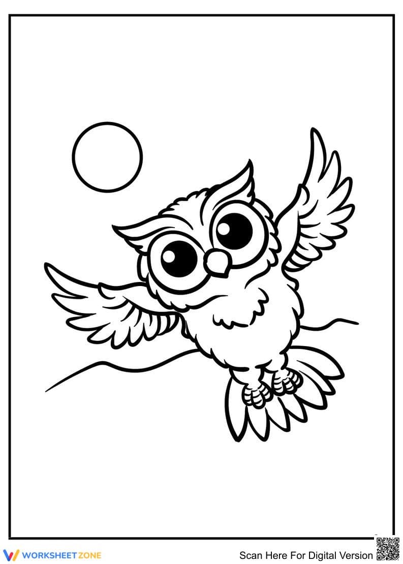 Flying Baby Owl Coloring Page | Printable Worksheet - Page 1
