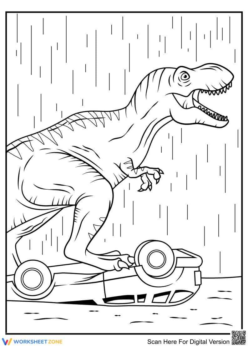 T-Rex and Car Coloring Page | Essential Grade K-5 - Page 1