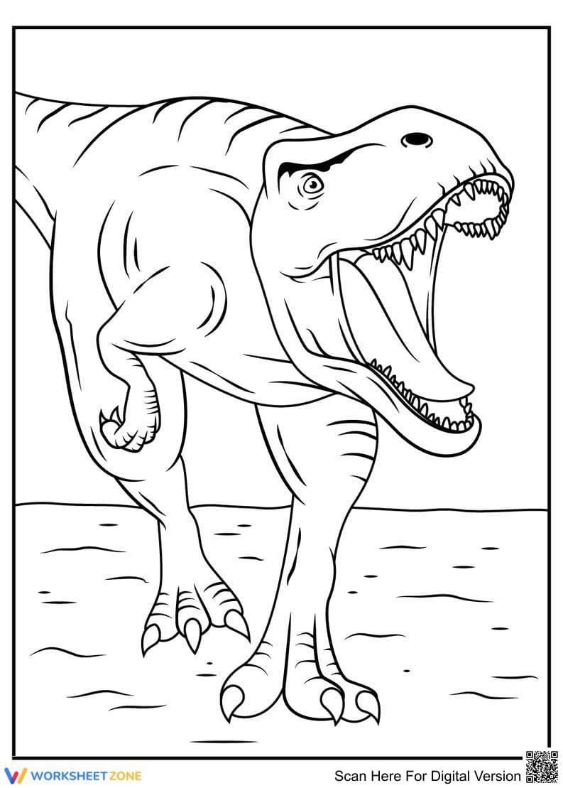 T-Rex Dinosaur Roaring Coloring Page for Kids - Page 1