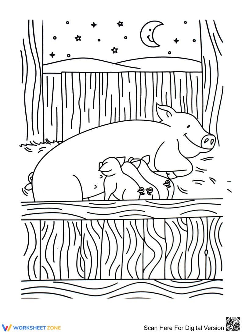 Printable Pig Family Coloring Page | Grade K-2 Ready - Page 1