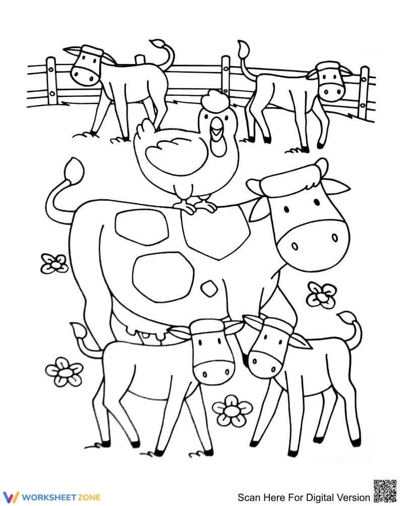 Farm Animals Coloring Page | Printable K-5 Worksheet - Page 1