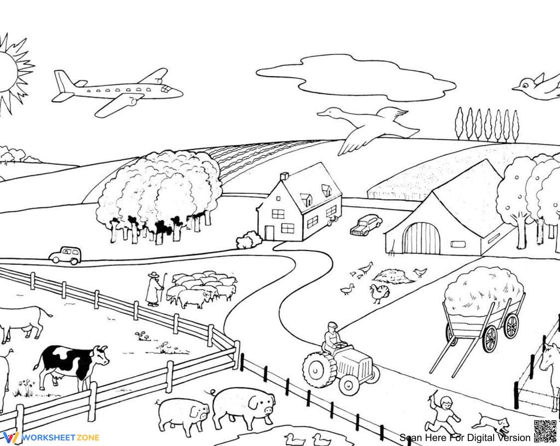 Peaceful Village Coloring Page | Essential K-5 Printable - Page 1