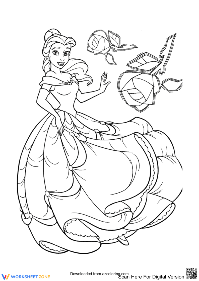 Elegant Princess and Geometric Roses Coloring Page - Page 1