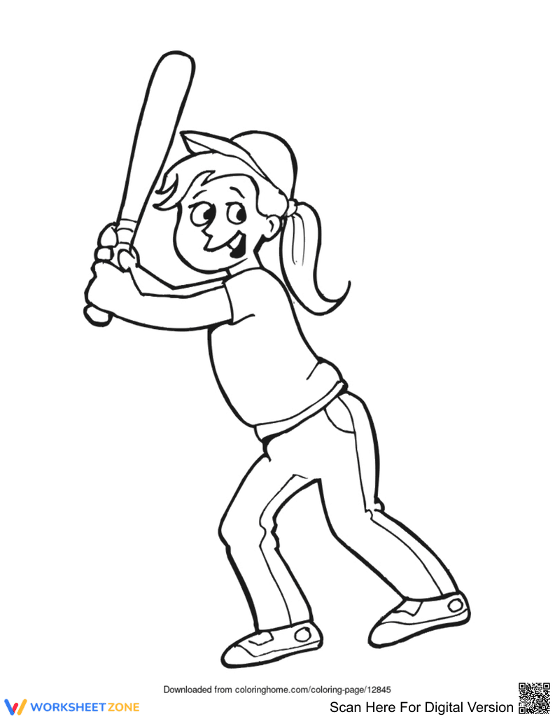 Baseball Player Coloring Page | Printable Grade K-5 - Page 1