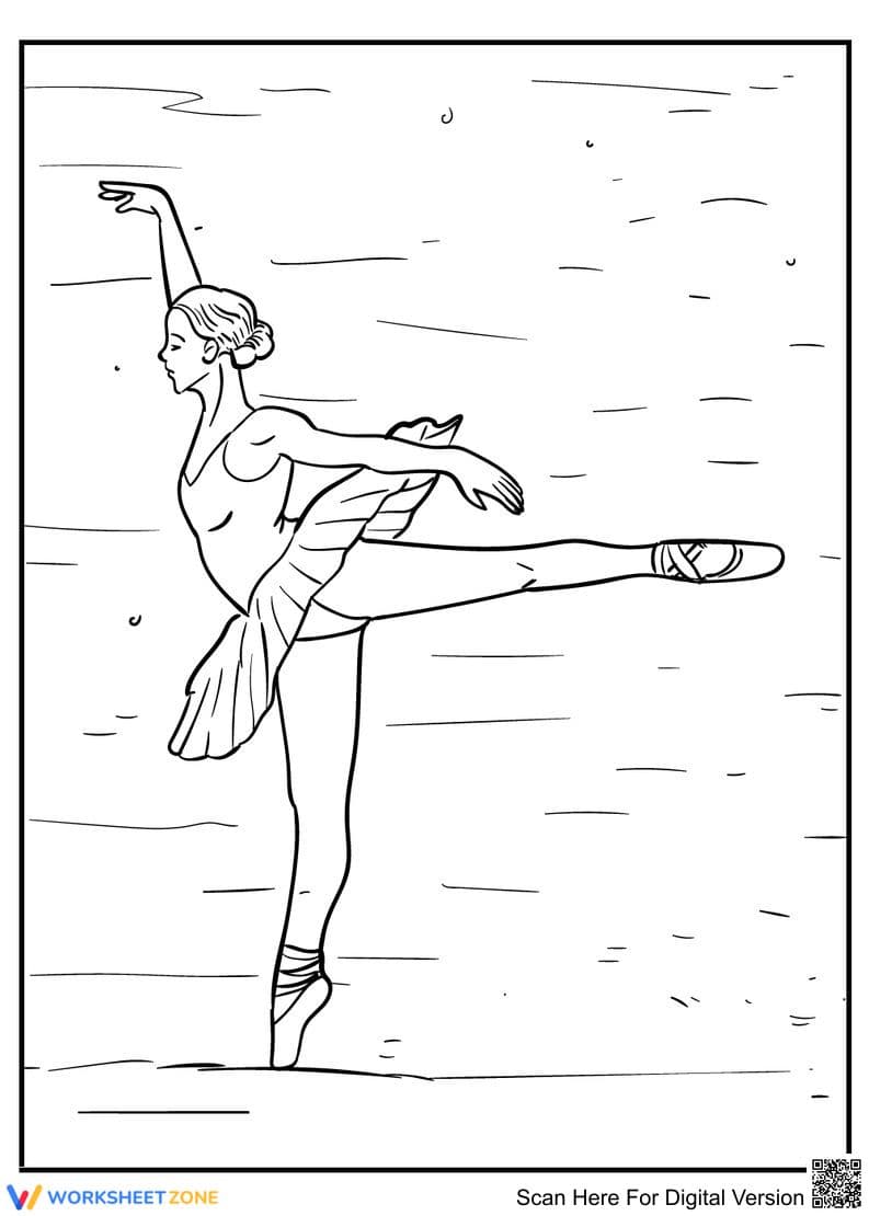 Ballerina Coloring Page — Printable Grade 1 Worksheet - Page 1