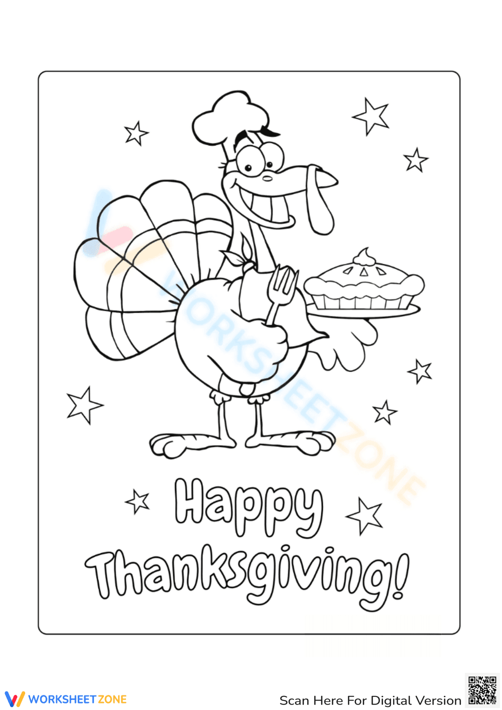 Thanksgiving Turkey Coloring Page | Printable Grade 1-2 - Page 1