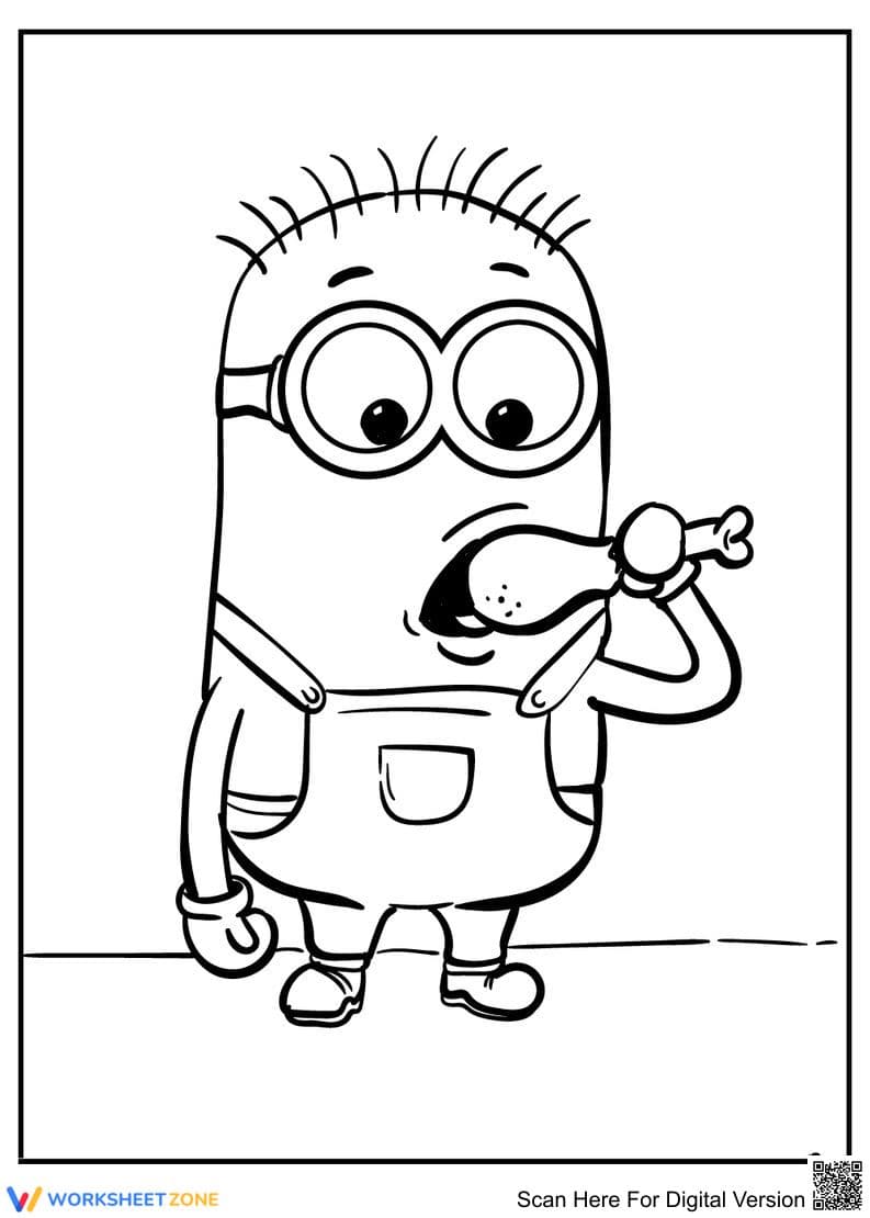Eating Minion Coloring Page | Printable Kindergarten Art - Page 1
