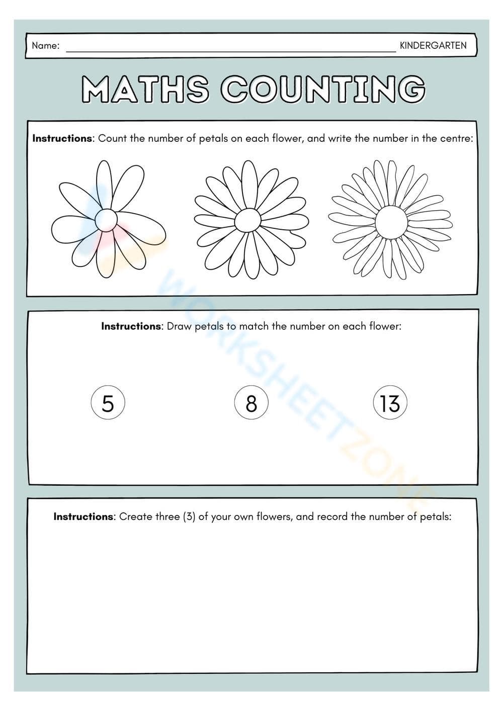 Printable Flower Counting Worksheet for Kindergarten - Page 1